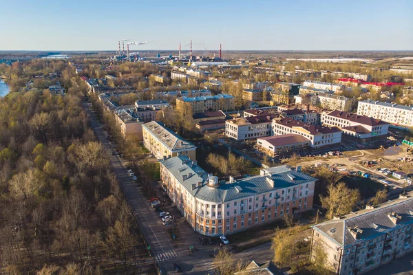 Volkhov Stad Antenn Livlig Utsikt Panorama Administrativt Centrum Volkhovsky District — Stockfoto