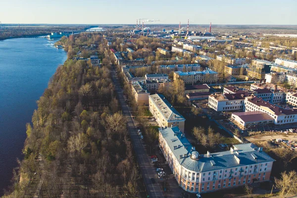 Volkhov Cidade Aérea Vista Vibrante Panorama Centro Administrativo Distrito Volkhovsky — Fotografia de Stock