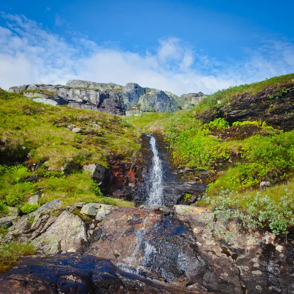 Mooie levendige panorama foto met een uitzicht op IJslandse waterval in IJsland goddafoss gullfoss skogafoss skogarfoss dettifoss seljalandsfoss — Stockfoto