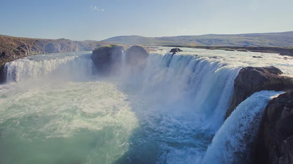 Beautiful vibrant panorama picture with a view on icelandic waterfall in iceland goddafoss gullfoss skogafoss skogarfoss dettifoss seljalandsfoss — Stock Photo, Image