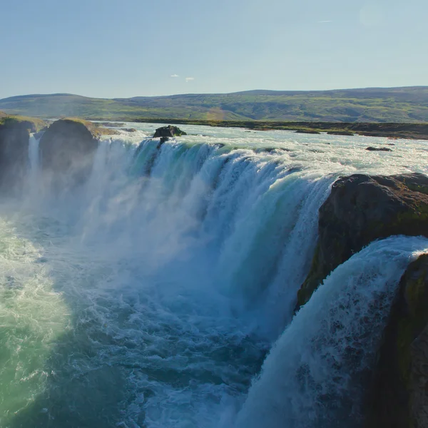 Hermosa imagen panorámica vibrante con una vista sobre la cascada de hielo en iceland goddafoss gullfoss skogafoss skogarfoss dettifoss seljalandsfoss —  Fotos de Stock