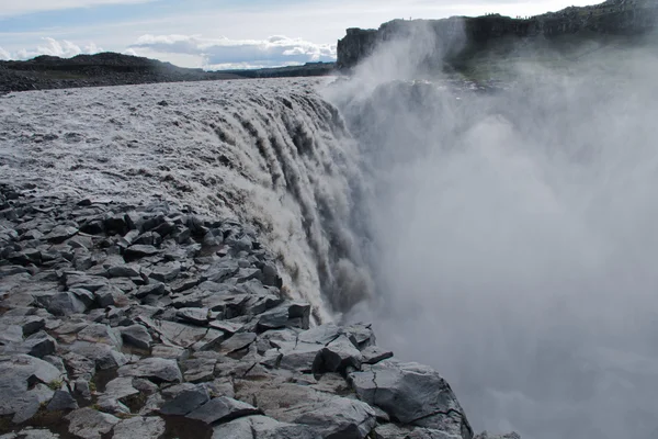 Beautiful vibrant panorama picture with a view on icelandic waterfall in iceland goddafoss gullfoss skogafoss skogarfoss dettifoss seljalandsfoss — Stock Photo, Image