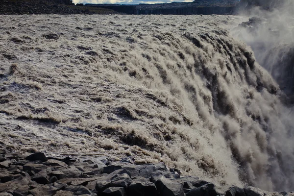 Beautiful vibrant panorama picture with a view on icelandic waterfall in iceland goddafoss gullfoss skogafoss skogarfoss dettifoss seljalandsfoss — Stock Photo, Image