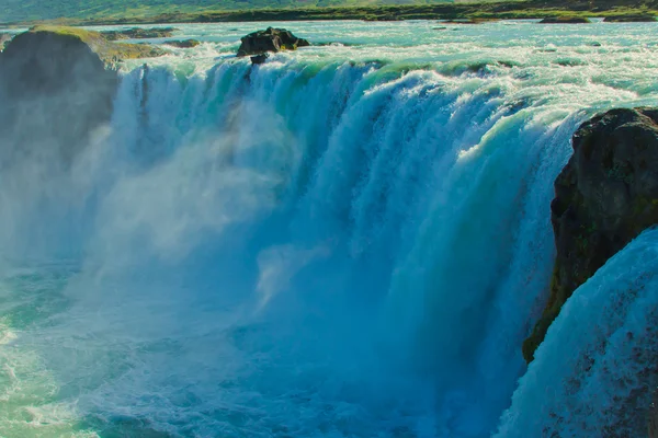 Beautiful vibrant panorama picture with a view on icelandic waterfall in iceland goddafoss gullfoss skogafoss skogarfoss dettifoss seljalandsfoss — Stock Photo, Image