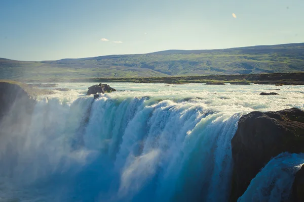 アイスランド アイスランド goddafoss グトルフォス スコウガ滝クヴォルスヴォールル dettifoss セリャラントスフォスの滝を望む美しい活気のあるパノラマ画像 — ストック写真