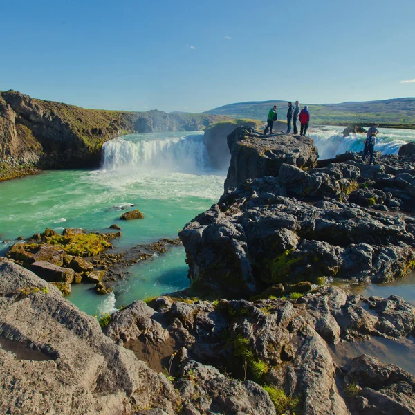 Gyönyörű élénk Panoráma kép-Izlandi vízesés az Izlandi goddafoss gullfoss skogafoss skogarfoss dettifoss seljalandsfoss kilátással — Stock Fotó