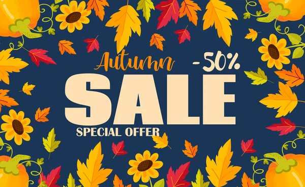 Herfst Verkoop Flyer Template Met Belettering Heldere Herfstbladeren Affiche Kaart — Stockvector