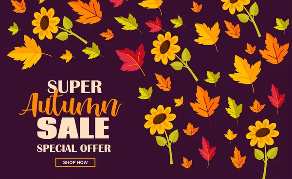 Herfst Verkoop Flyer Template Met Belettering Heldere Herfstbladeren Affiche Kaart — Stockvector