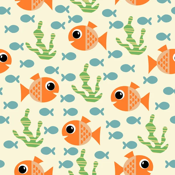 Pattern with cartoon fish and algae — Stock Vector