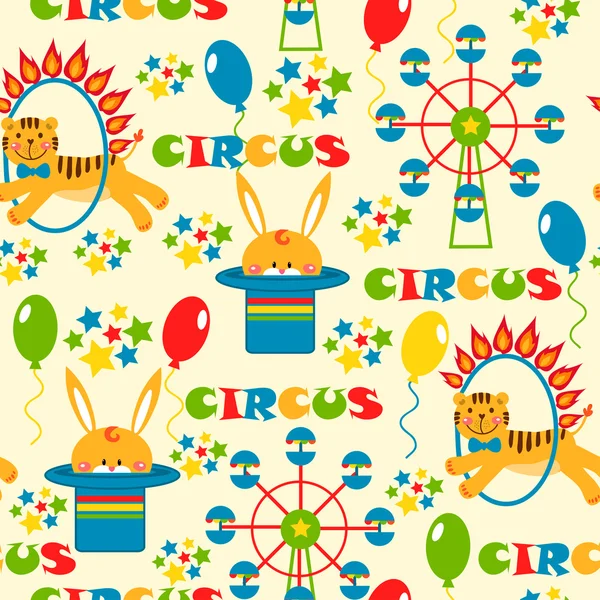 Pattern with cute circus animals — Stock Vector