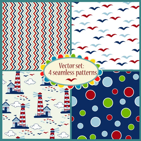 Sada bezešvé pattern s ilustracemi moře — Stockový vektor