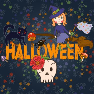 Parlak kartpostal Halloween karikatür tarzı. vektör