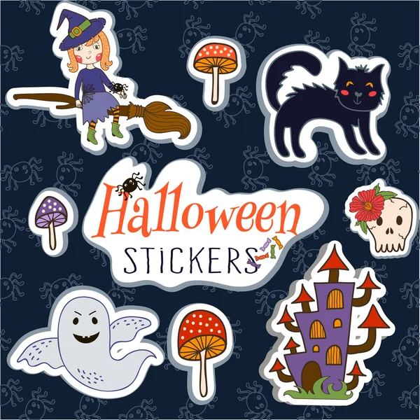 Verzameling van cute vector Halloween stickers. vectorillustratie — Stockvector