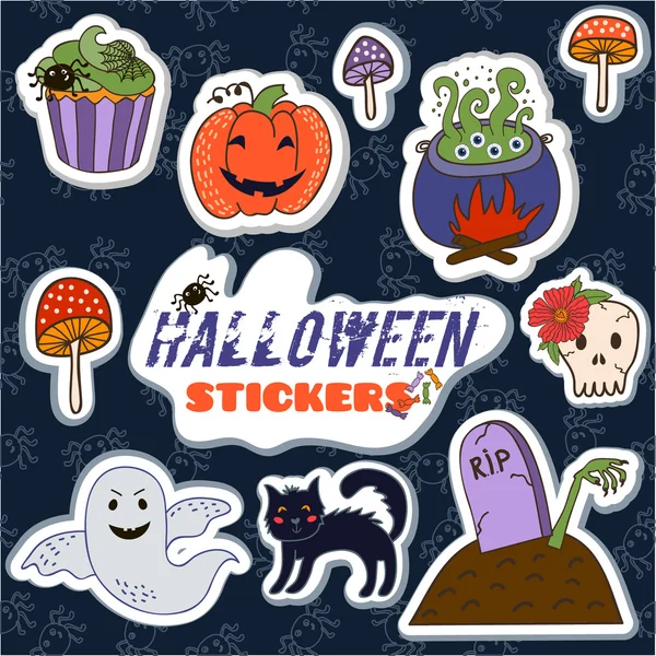 Jeu de stickers Halloween vectoriel mignon. illustration vectorielle — Image vectorielle