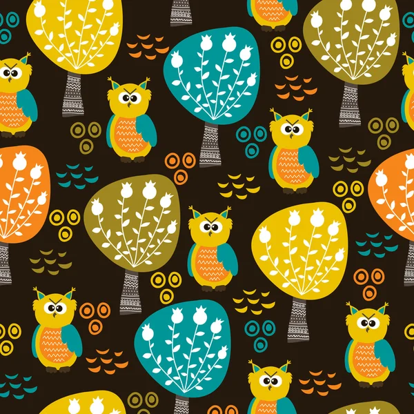 Owls in forest pattern — Stock Vector