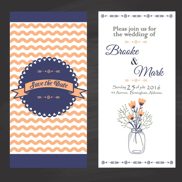 Invitación de boda en estilo vintage. adorno retro brillante es perfecto para el diseño original de tarjetas de boda, invitación a una fiesta o una tarjeta de felicitación. vector — Archivo Imágenes Vectoriales