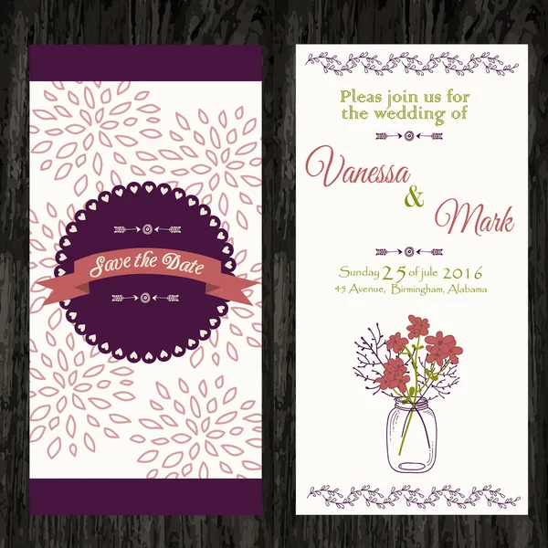 Invitación de boda en estilo vintage. adorno retro brillante es perfecto para el diseño original de tarjetas de boda, invitación a una fiesta o una tarjeta de felicitación. vector — Archivo Imágenes Vectoriales