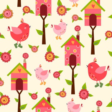 sevimli kuş ile desen