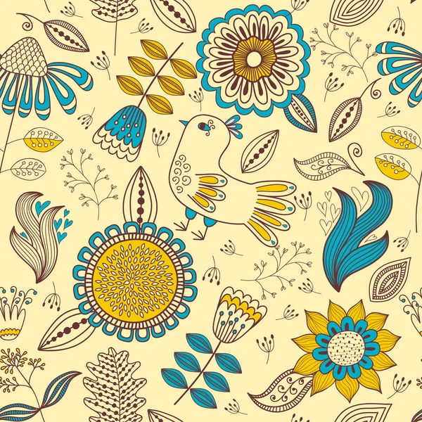 Bloemen en vogels patroon — Stockvector