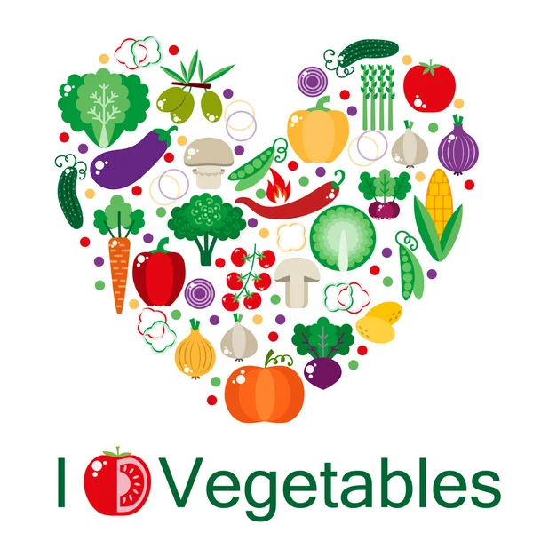 Набір овочів у формі серця — стоковий вектор