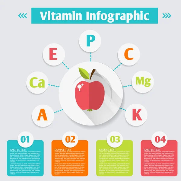 Vitaminas e minerais em uma maçã . — Vetor de Stock