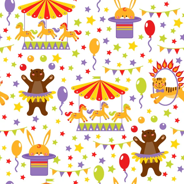 Pattern with cute circus animals — Stock Vector