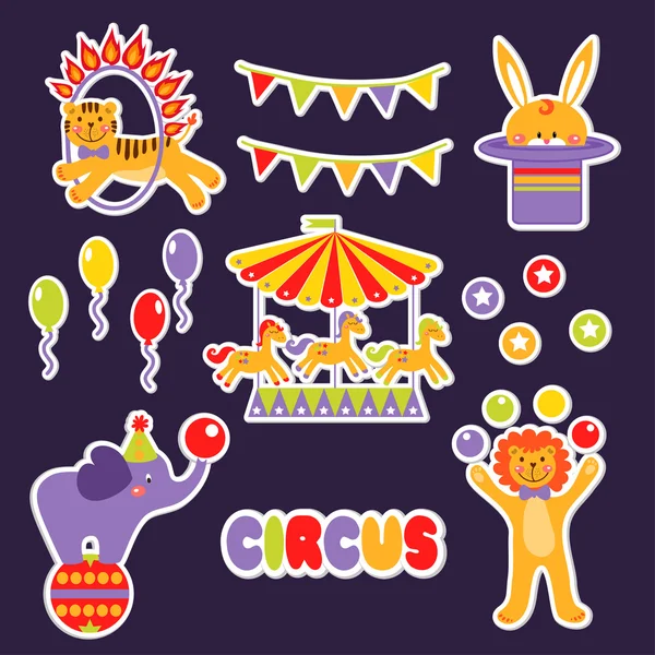 Set with cute circus animals. — Stock Vector