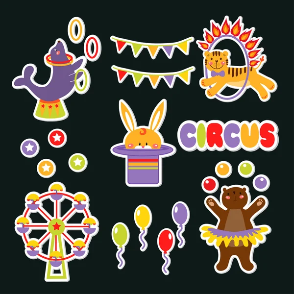 Set with cute circus animals. — Stock Vector