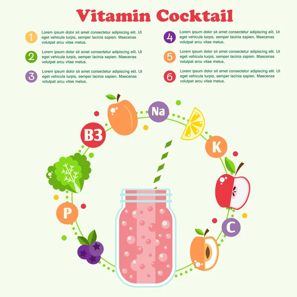 Batido con frutas y verduras . — Vector de stock