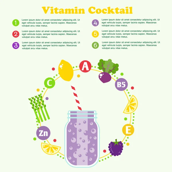 Batido con frutas y verduras . — Vector de stock