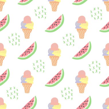 seamless pattern with watermelon and ice cream