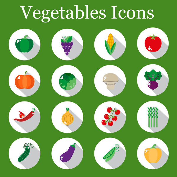 Набор овощных икон в плоском стиле
