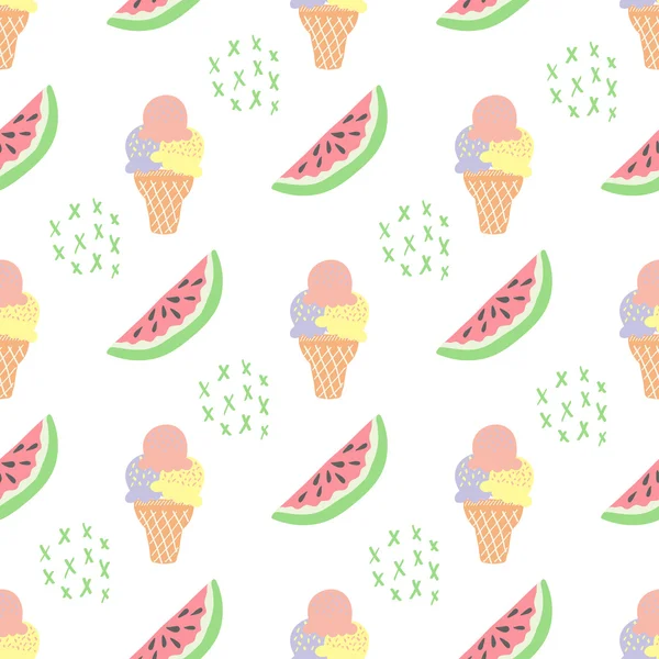 Seamless pattern with watermelon and ice cream — ストックベクタ