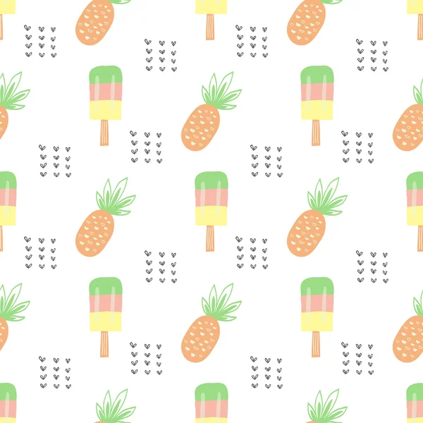 Seamless pattern with pineapple and ice cream — ストックベクタ
