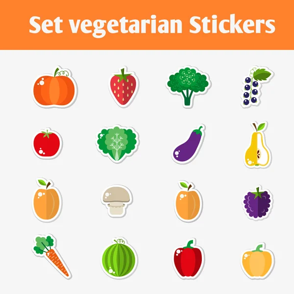 Conjunto de pegatinas vegetarianas en estilo plano — Vector de stock