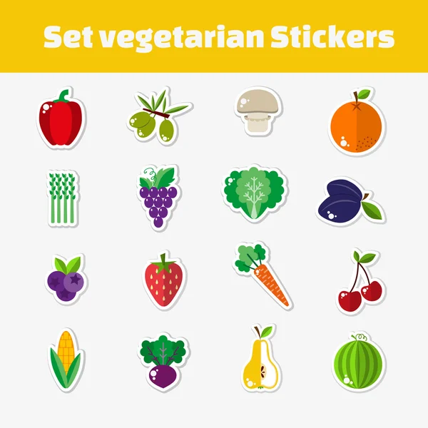 Conjunto de pegatinas vegetarianas en estilo plano — Vector de stock