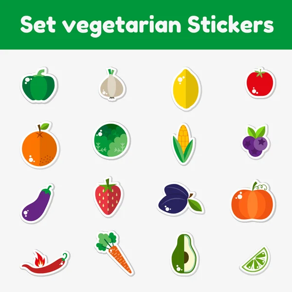 Conjunto de pegatinas vegetarianas en estilo plano — Vector de stock