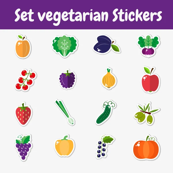Conjunto de pegatinas vegetarianas en estilo plano — Vector de stock