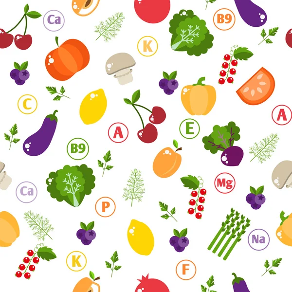 Set of vegetables and fruits in flat style — Stok Vektör