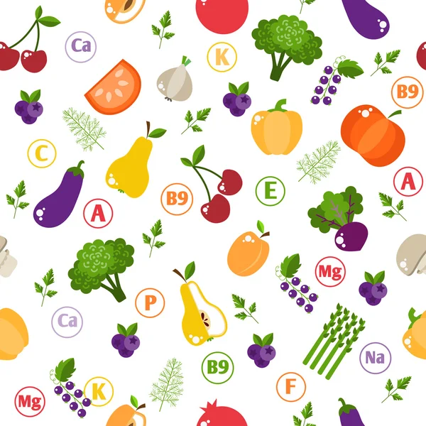 Conjunto de verduras y frutas en estilo plano — Vector de stock