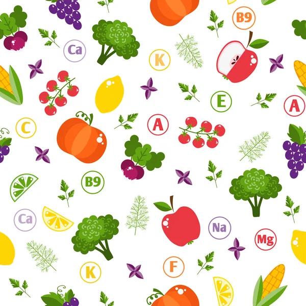 Set of vegetables and fruits in flat style — 스톡 벡터