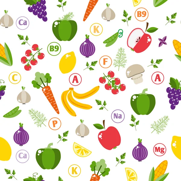 Conjunto de verduras y frutas en estilo plano — Archivo Imágenes Vectoriales