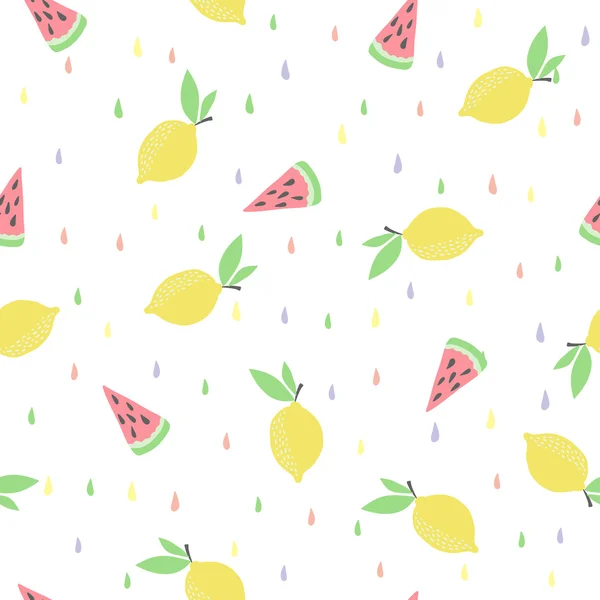 Seamless pattern with lemon and watermelon — ストックベクタ