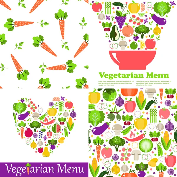 Patterns and Vegetarian menus — Stock Vector