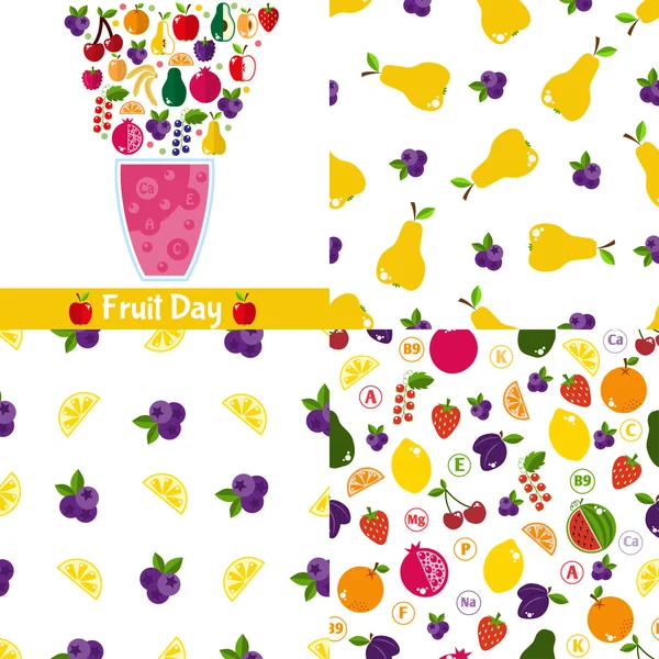 Fruit seamless patterns — Stock Vector