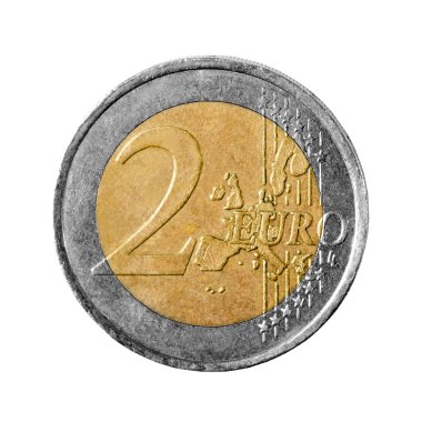 Beyaz arka plan üzerinde izole iki euro para