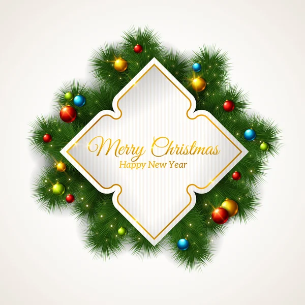 Vector Merry Christmas Frame with fir tree branches and baubles. — Stock Illustration Vector Merry Christmas Frame with fir tree branches and baubles. Royalty Free Stock Vectors