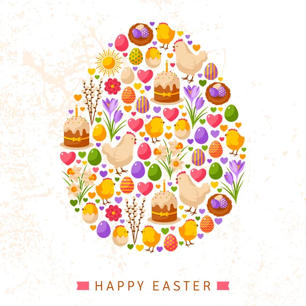 Happy Easter Day Concept with Flat Lovely Icons Arranged in Form of Egg. Royalty Free Stock Illustrations