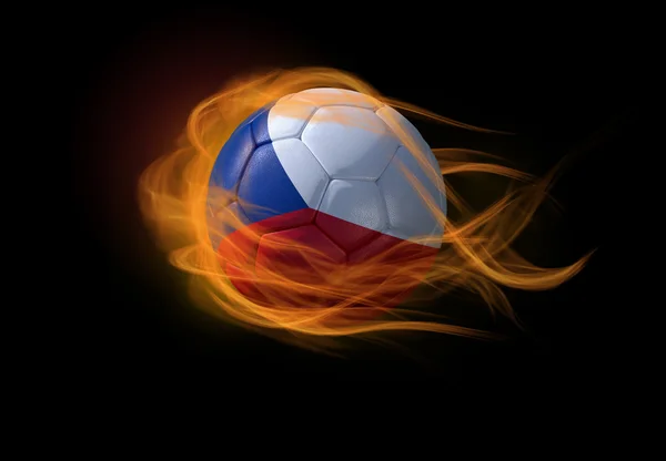 Balón de fútbol con la bandera nacional de la República Checa, haciendo una llama . — Foto de Stock