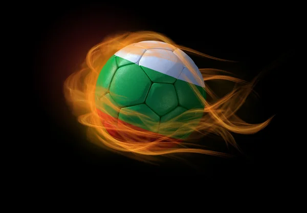 Soccer ball with the national flag of Bulgaria, making a flame. — Stock Photo, Image